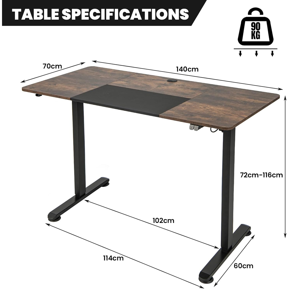 Costway Height Adjustable Computer Desk with Headphone Hook Brown Image 9