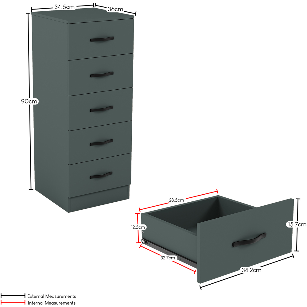VIDA DESIGNS Riano 5 Drawer Jasper Green Narrow Chest of Drawers Image 8