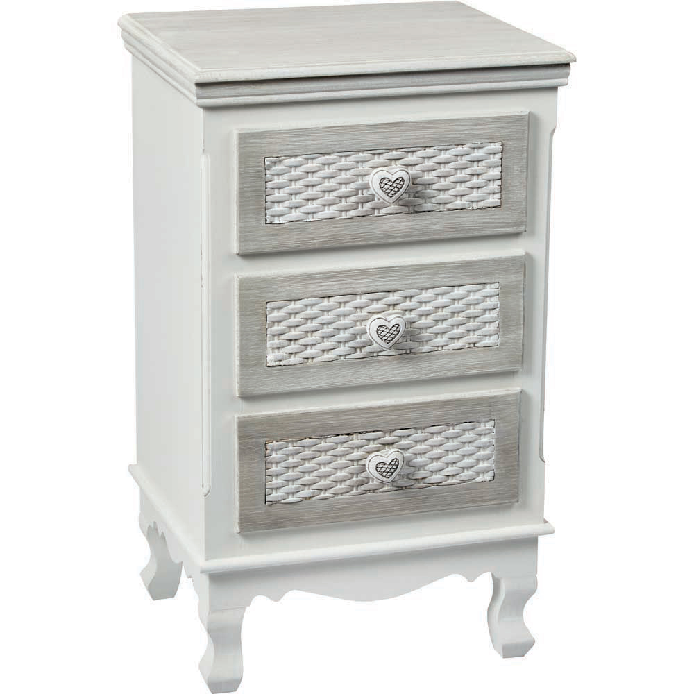 Brittany 3 Drawer White and Grey Bedside Table Image 2