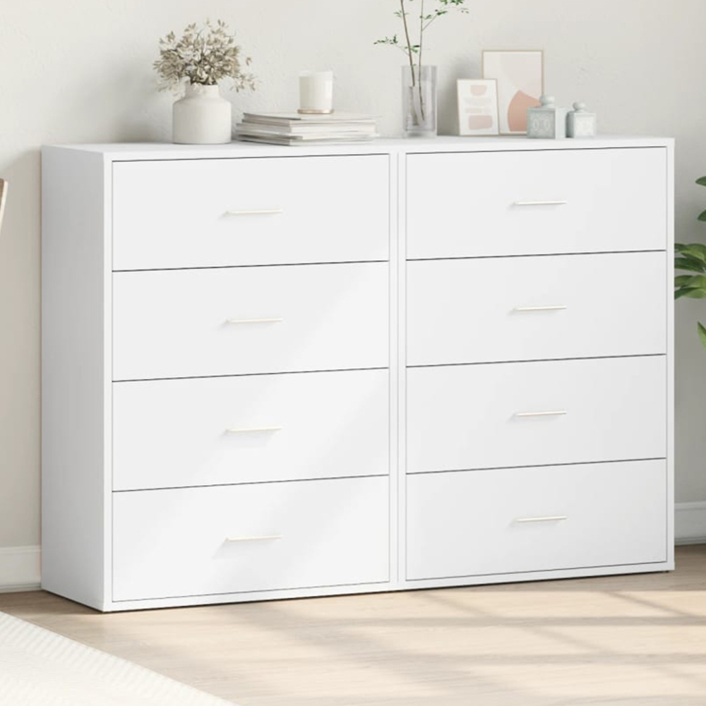 vidaXL 4 Drawer White Sideboard Set of 2 Image 1