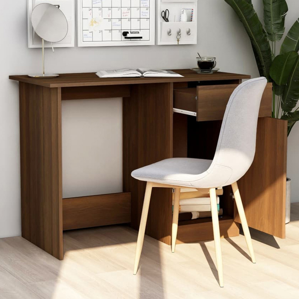 vidaXL Single Door Single Drawer Computer Desk Brown Oak Image 1