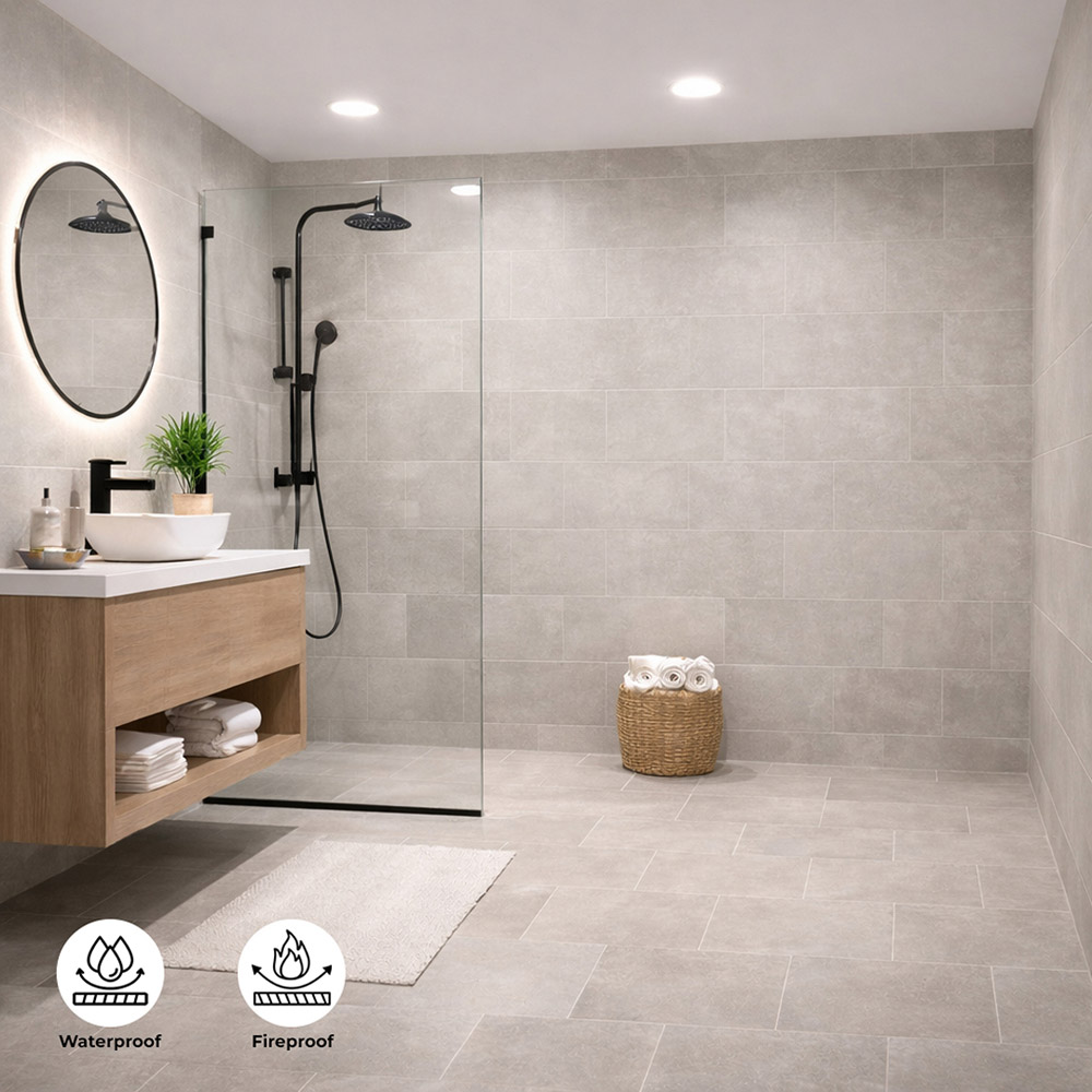 Britwall Light Grey Brick Pattern Matte Finish Shower Panel 2400 x 1000 x 10mm 3 Pack Image 5