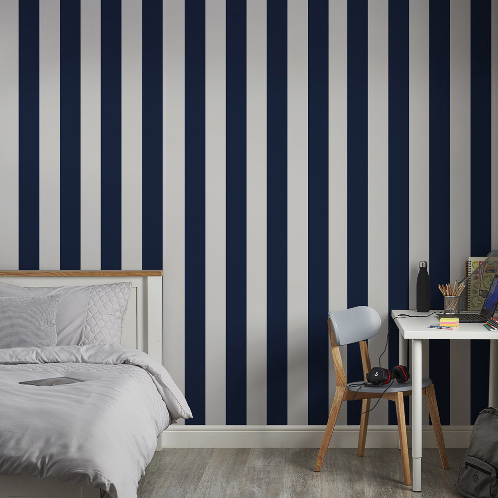 Superfresco Easy Navy Stripe Wallpaper Wilko