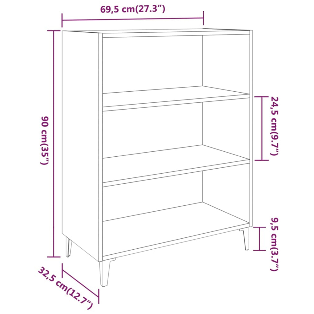 vidaXL 3 Shelf Sonoma Oak Sideboard Image 9