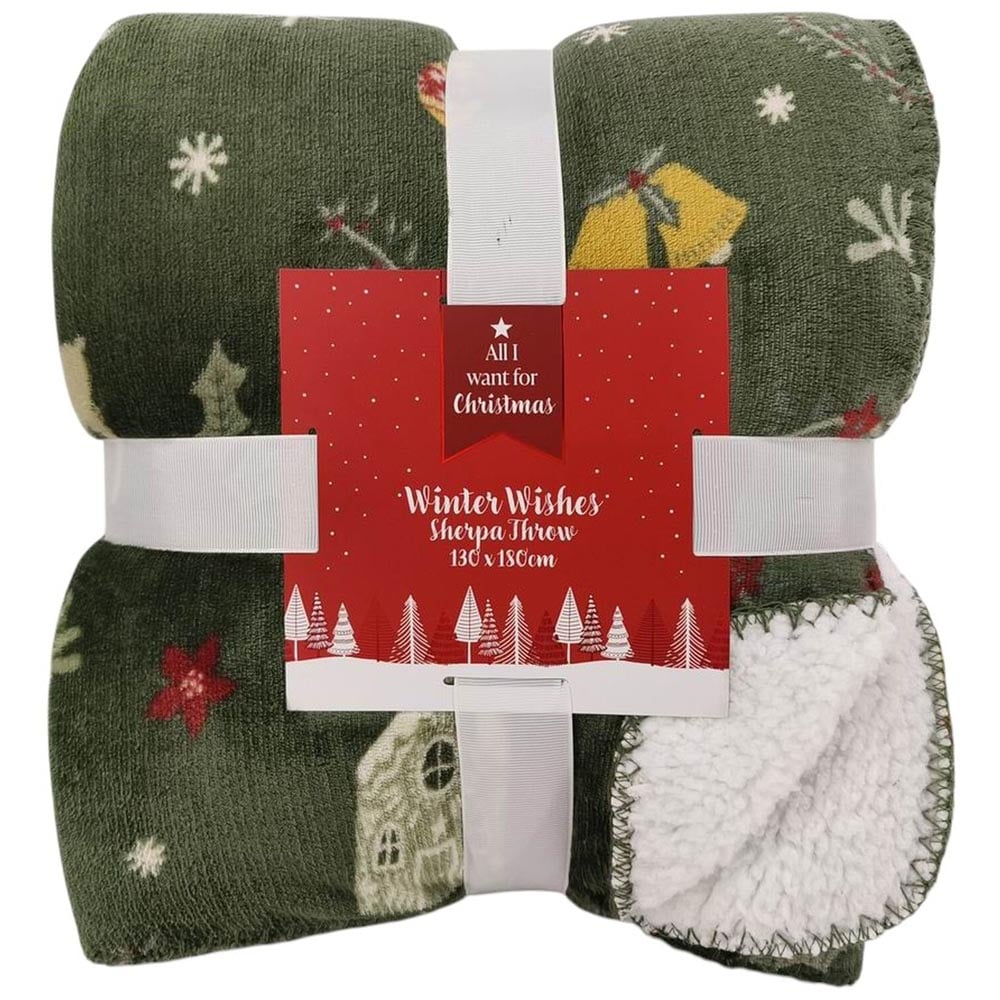 Winter Wishes Sherpa Throw  - Green Image 1