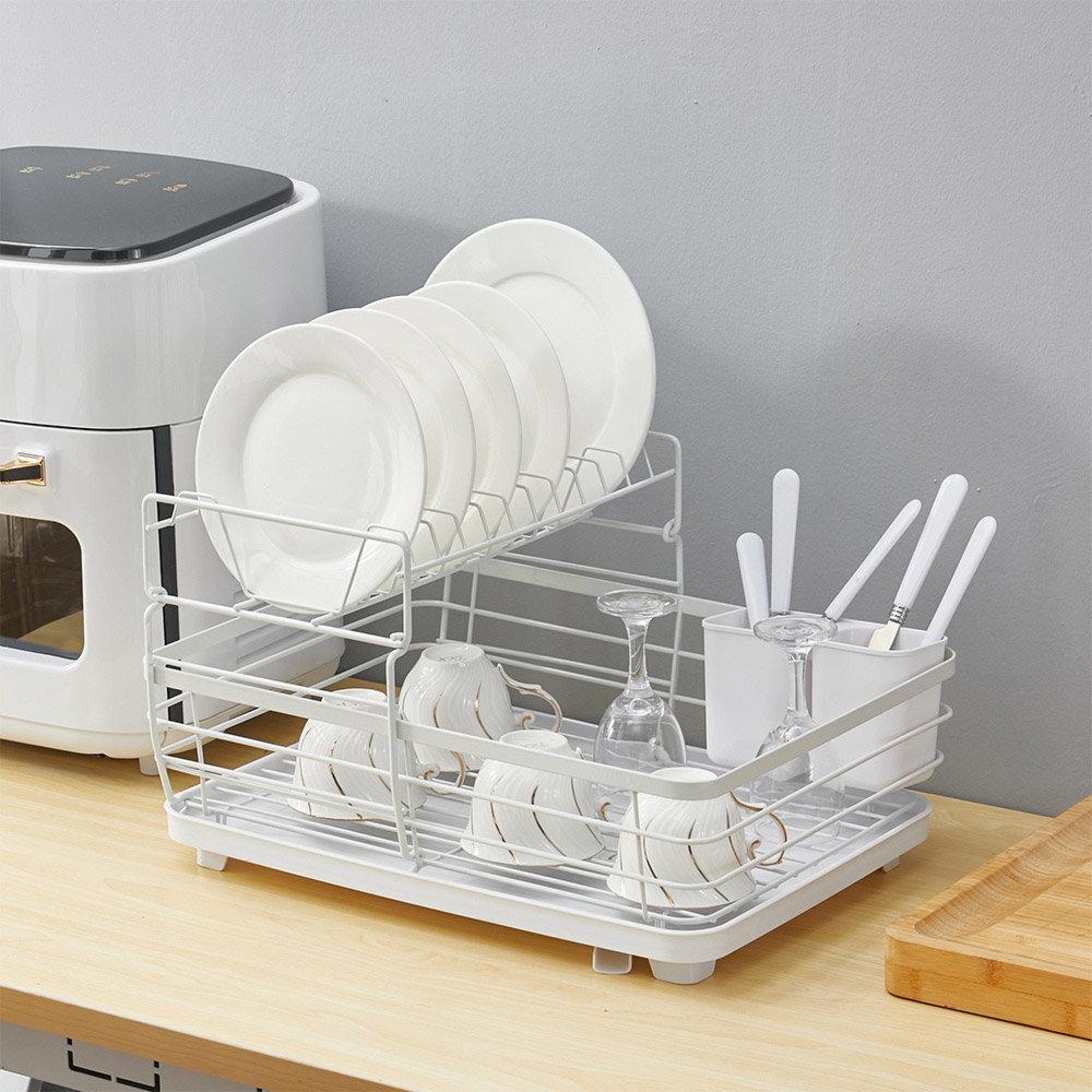 Living And Home 2-Tier Metal Dish Rack with Utensil Holder Dish Drainer for Kitchen Counter Image 7
