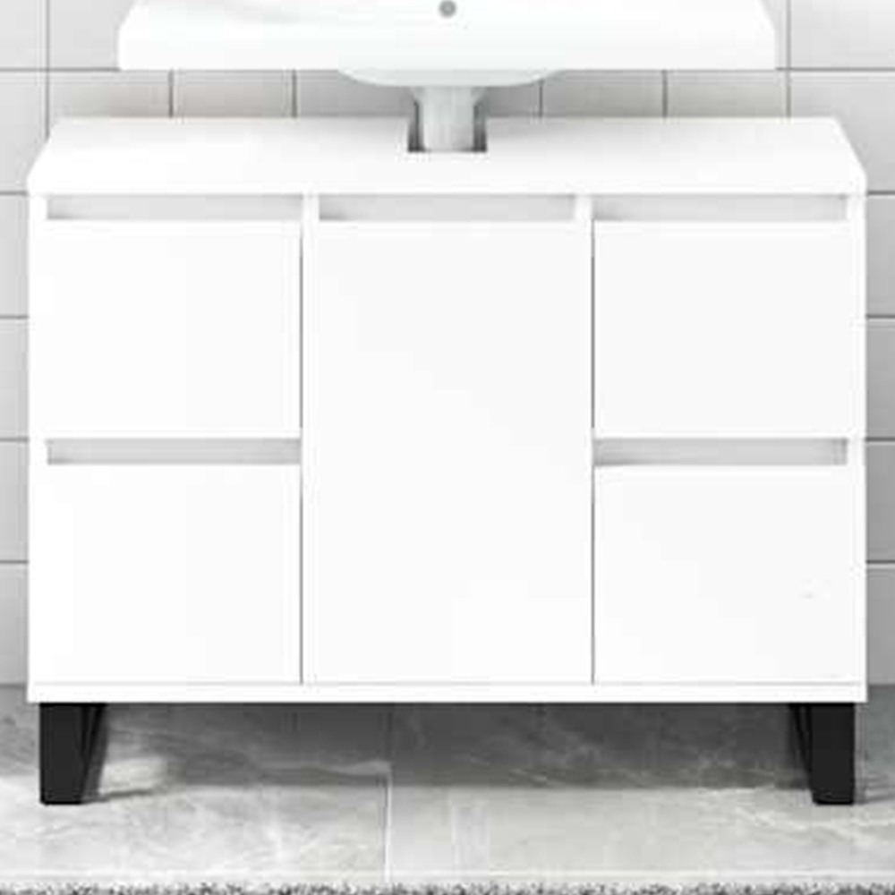 vidaXL Single Door 4 Drawer White Bathroom Cabinet Image 1