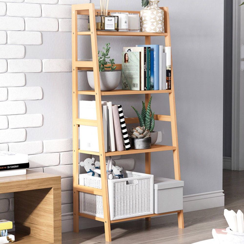 Portland 4 Shelf Bamboo Ladder Freestanding Bookshelf Image 1