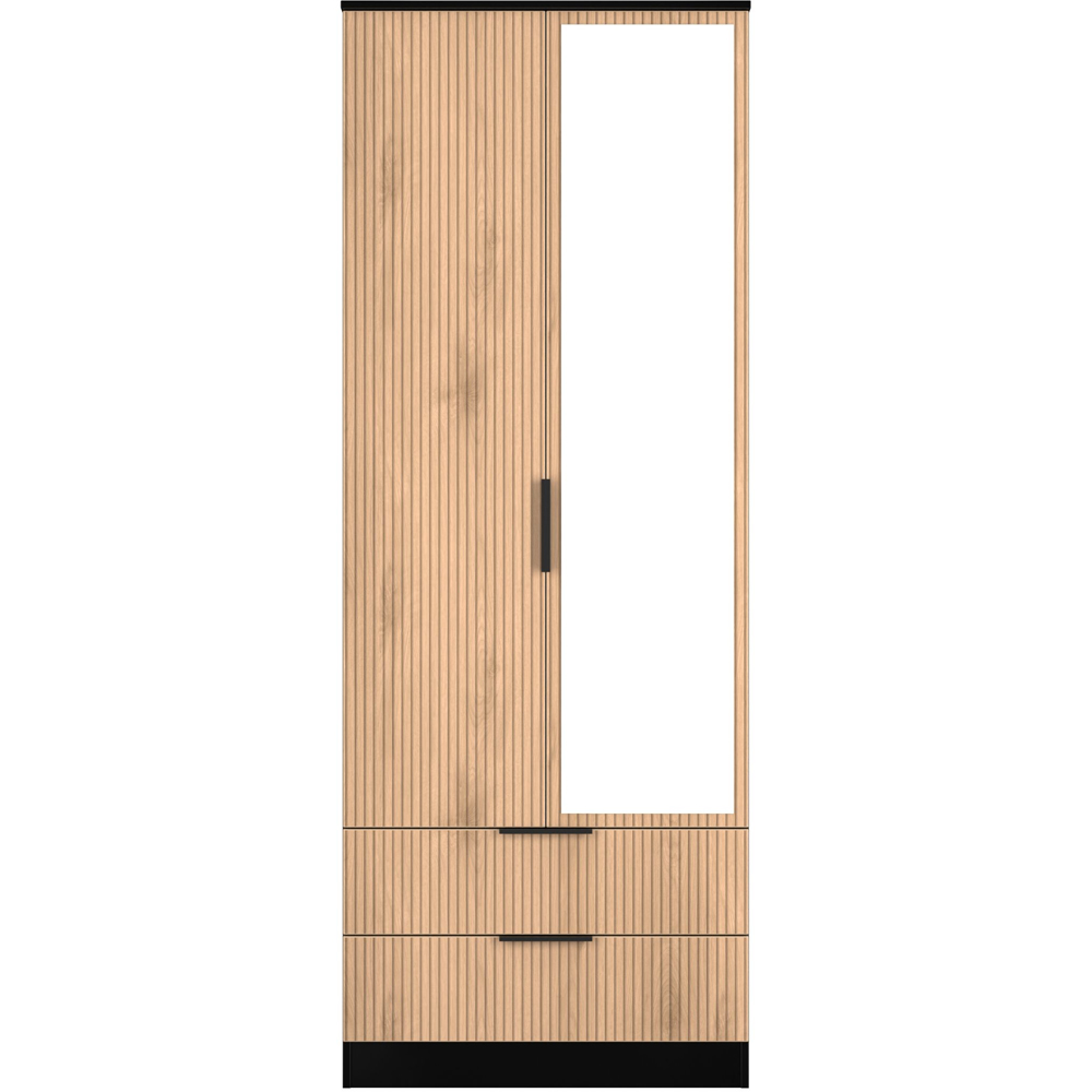 Crowndale Java 2 Door 2 Drawer Slatt Effect and Black Tall Mirrored Wardrobe Ready Assembled Image 2
