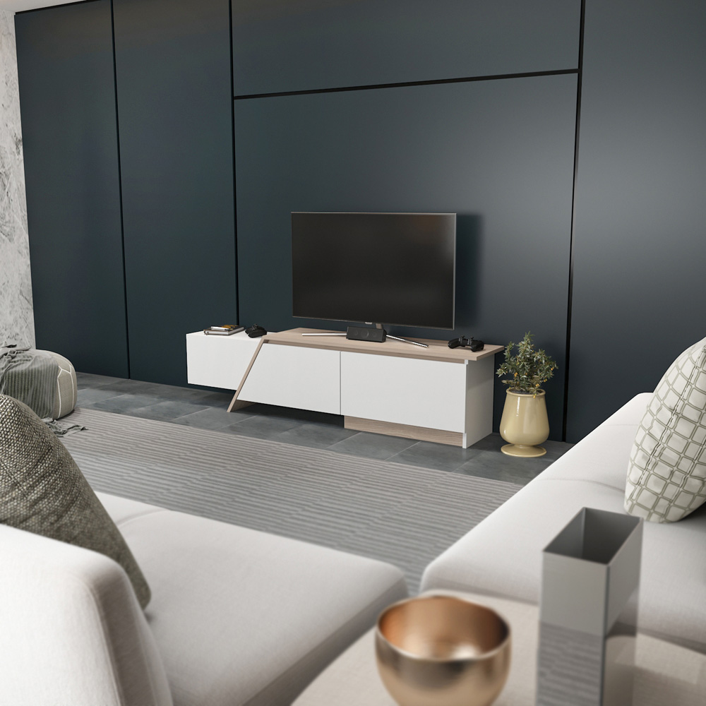 Decorotika Zonas 3 Door White and Cordoba TV Unit Image 4