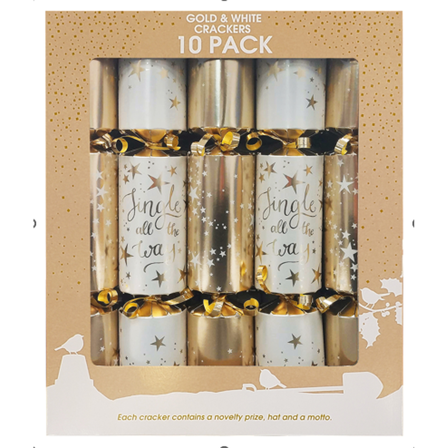 Gold and White Christmas Crackers 10 Pack Image