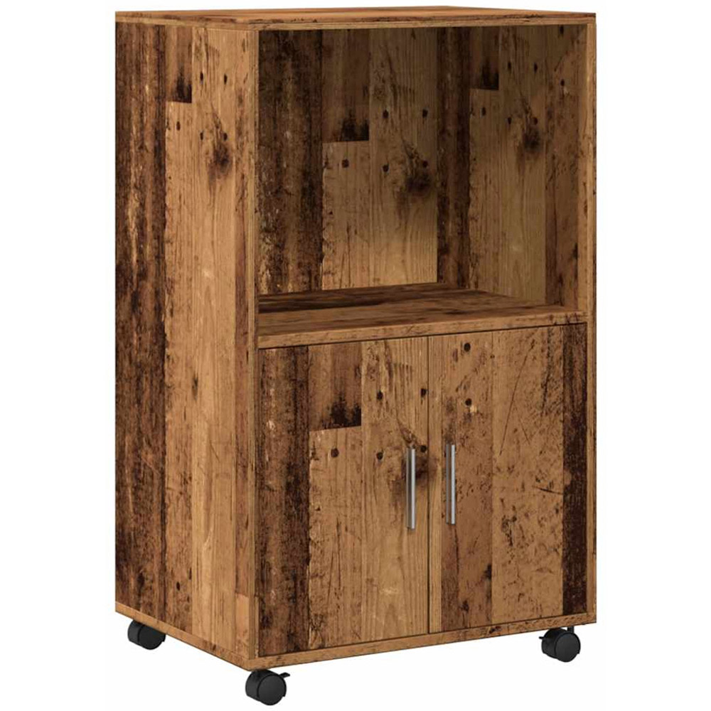 vidaXL 2 Door Single Open Shelf Old Wood Rolling Storage Cabinet Image 2