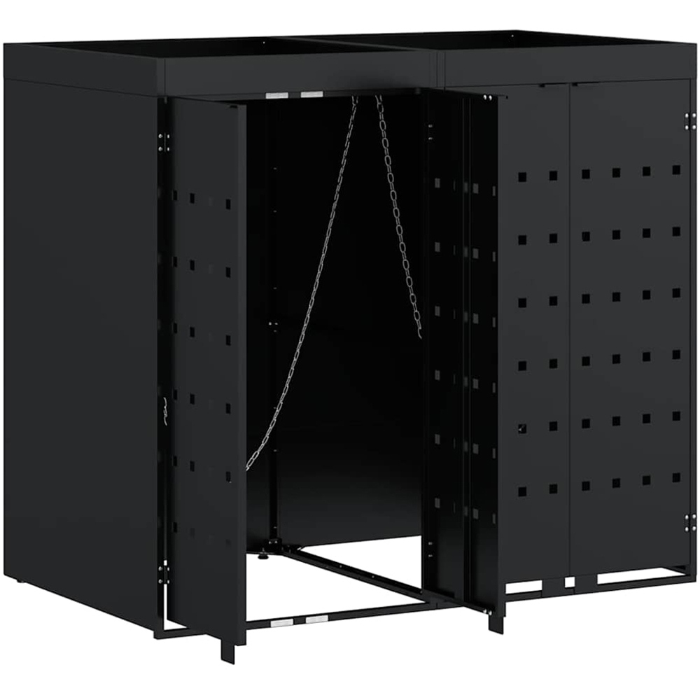 vidaXL Black 2 Wheelie Bin Storage Shed with Planter Roof Image 4