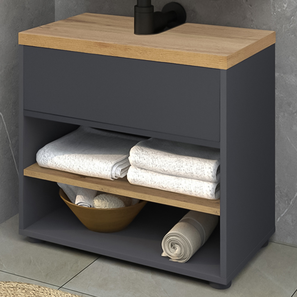 Loft24 Thessa Single Door Anthracite Oak Sink Cabinet Image 1
