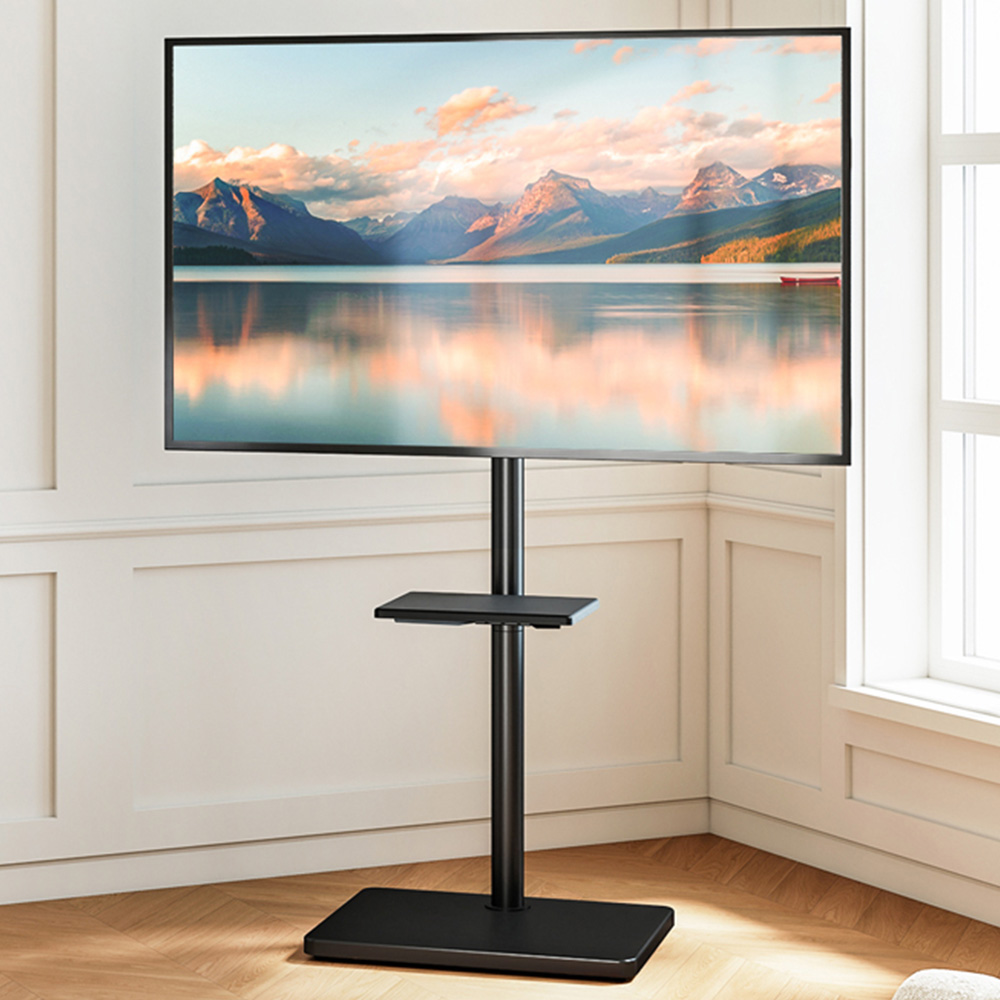 TTAP Black and Rectangular Black Base Single Shelf Floor Pedestal TV Stand Image 1