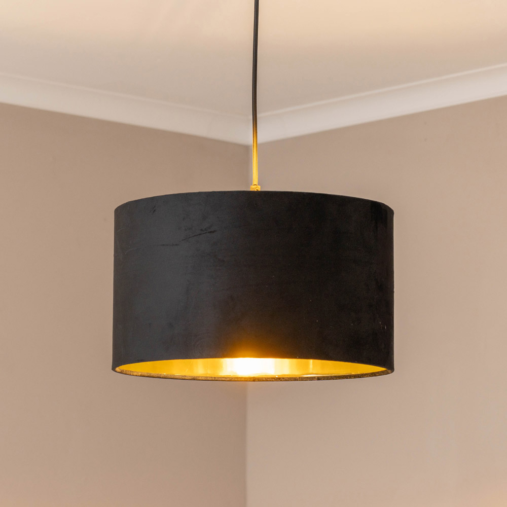 ValueLights Reni Black Velvet and Gold Inner Drum Ceiling Lamp Shade 35cm Image 3