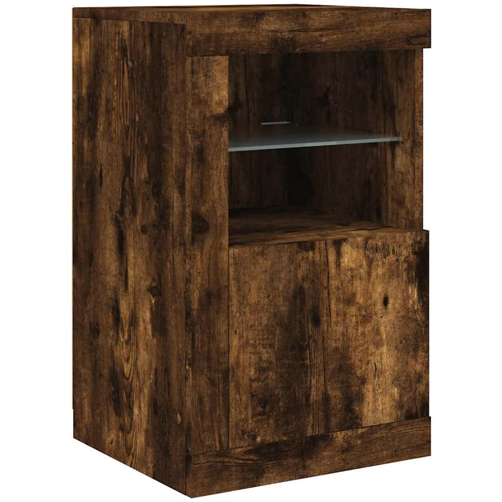 vidaXL Single Door 2 Shelf Smoked Oak Side Cabinet with LED Lights Image 2