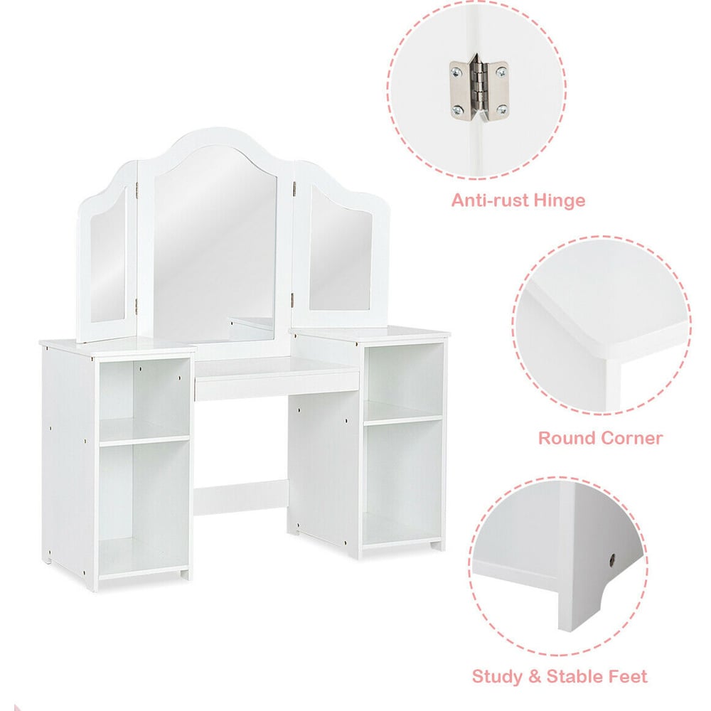 Costway Kids Princess Makeup Vanity Table with Mirror Image 8