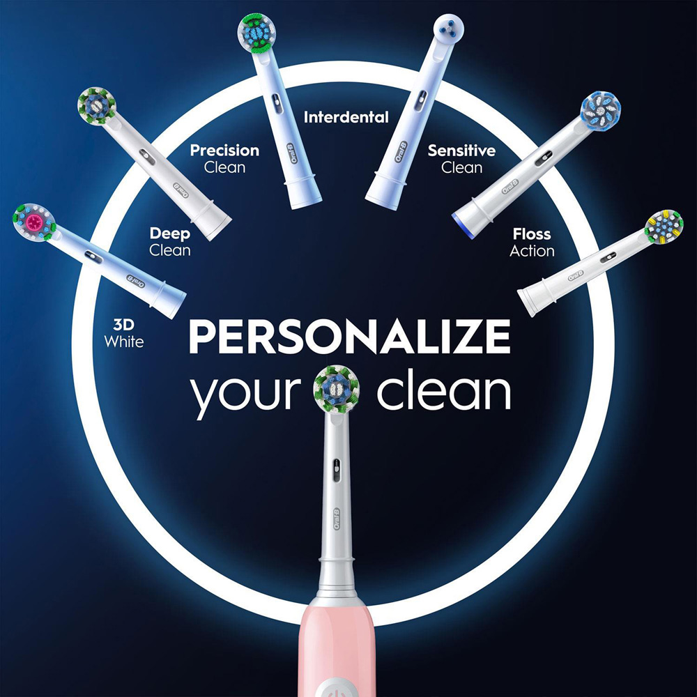 Oral-B Pro 1 Pink Electric Rechargeable Toothbrush with 8 Cross Action Black Refill Head Image 7