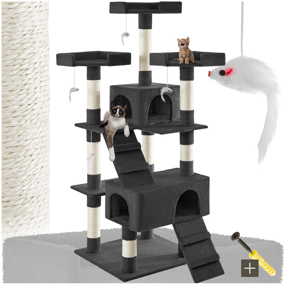tectake Barney Black Cat Tree with Scratching Posts 170cm Image 2