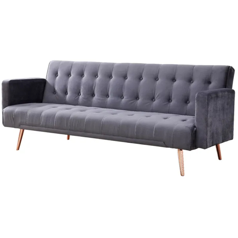 Comfy Living 3 Seater Grey and Gold Plush Velvet Sofa Bed Image 2