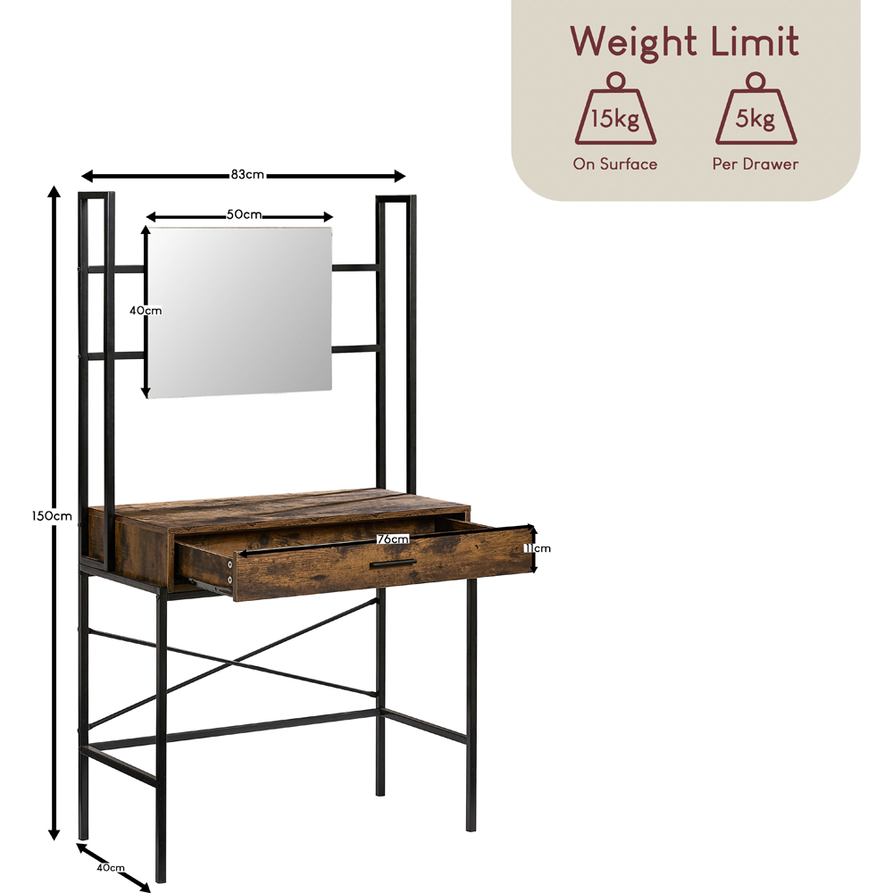 Vida Designs Brooklyn Single Drawer Dark Wood Industrial Vanity Dressing Table with Mirror Image 8