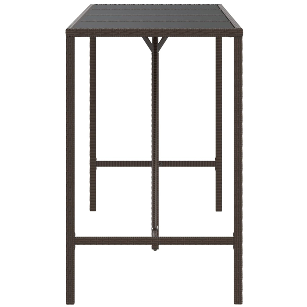 vidaXL Brown Polyrattan Glass Top Bar Table 110 x 70 x 180cm Image 4