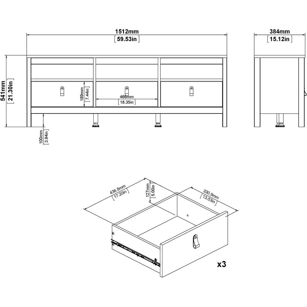 Florence Barcelona 3 Drawer 3 Shelf Matt Black TV Unit Image 9