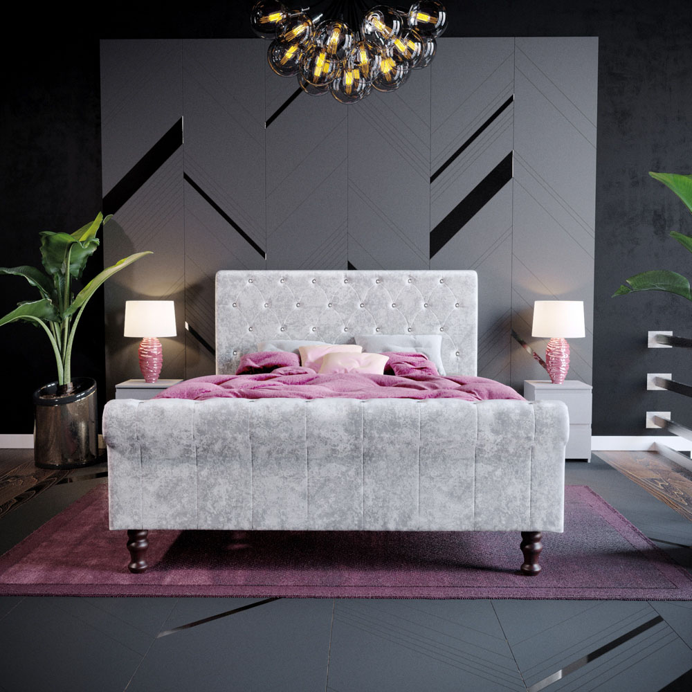 Vida Designs Double Violetta Silver Crushed Velvet Bed Frame Image 7