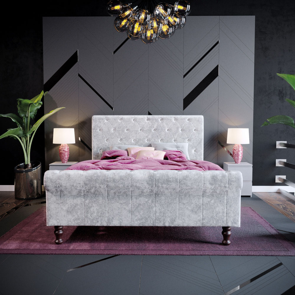 VIDA DESIGNS Double Violetta Silver Crushed Velvet Bed Frame Image 7