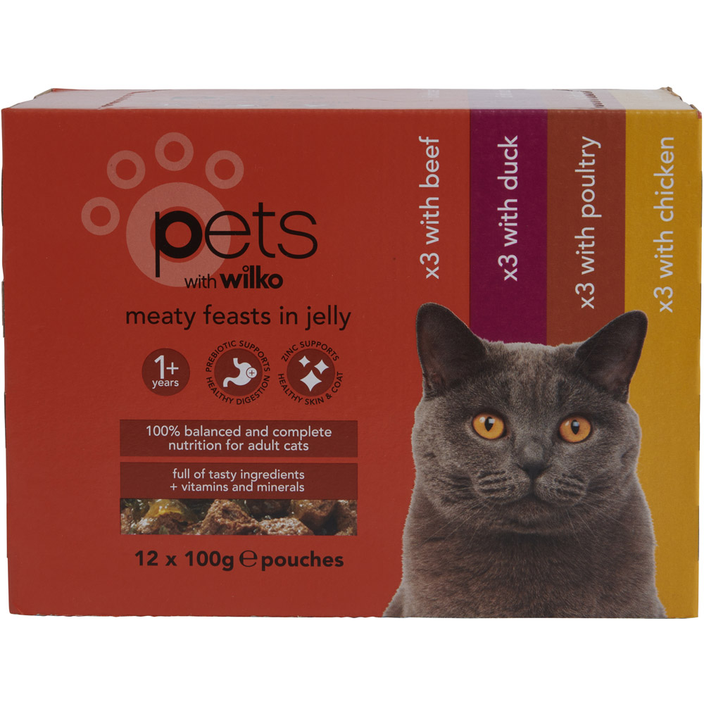 Wilko Meaty Feast Selection in Jelly Cat Food 100g Case of 4 x 12 Pack Image 3