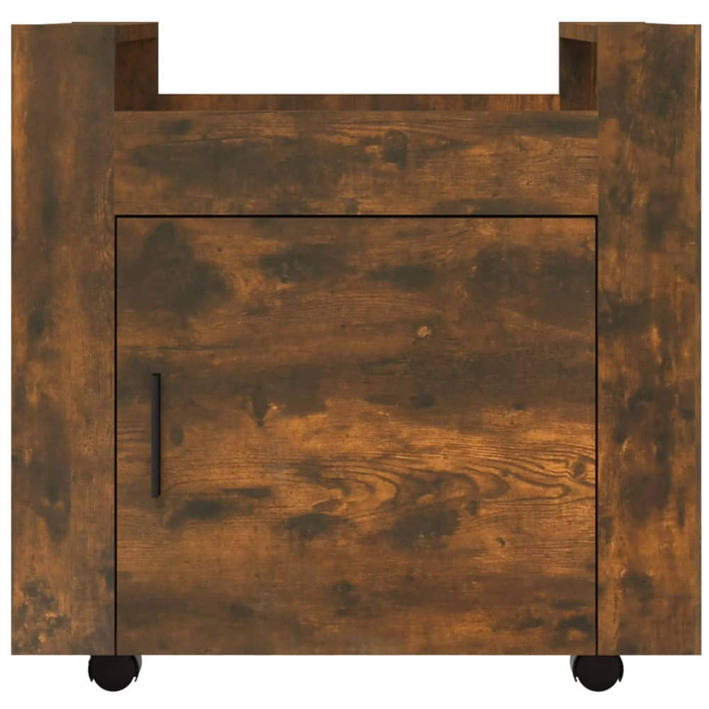 vidaXL Single Door Single Shelf Smoked Oak Wooden Desk Trolley Image 6