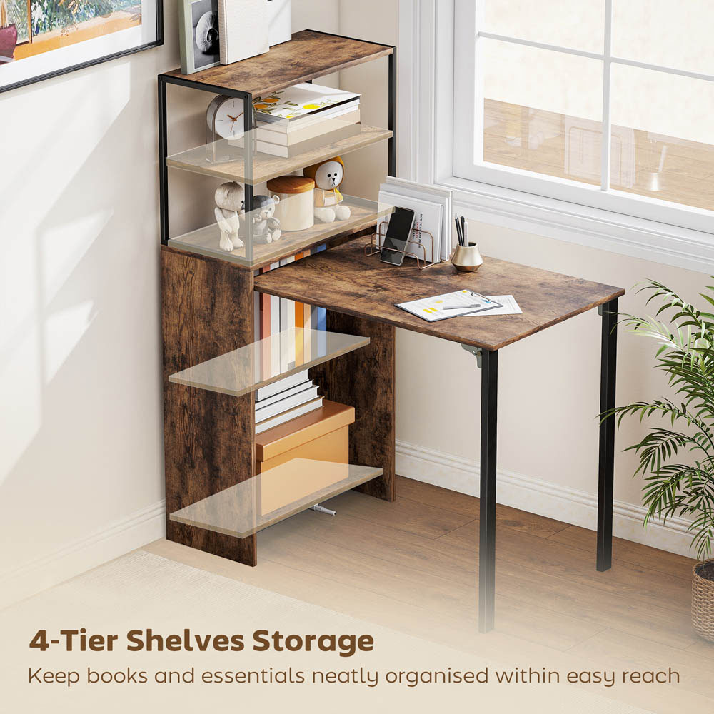 Portland 5 Shelf Foldable Multifunctional Computer Desk Rustic Brown Image 8