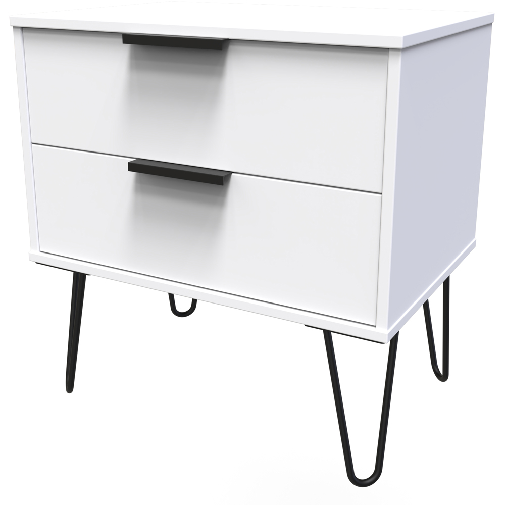 Crowndale Hong Kong 2 Drawer Matt White Side Table Ready Assembled Image 2