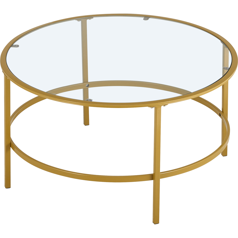 Comfy Living Gold Round Tempered Glass Coffee Table Image 3