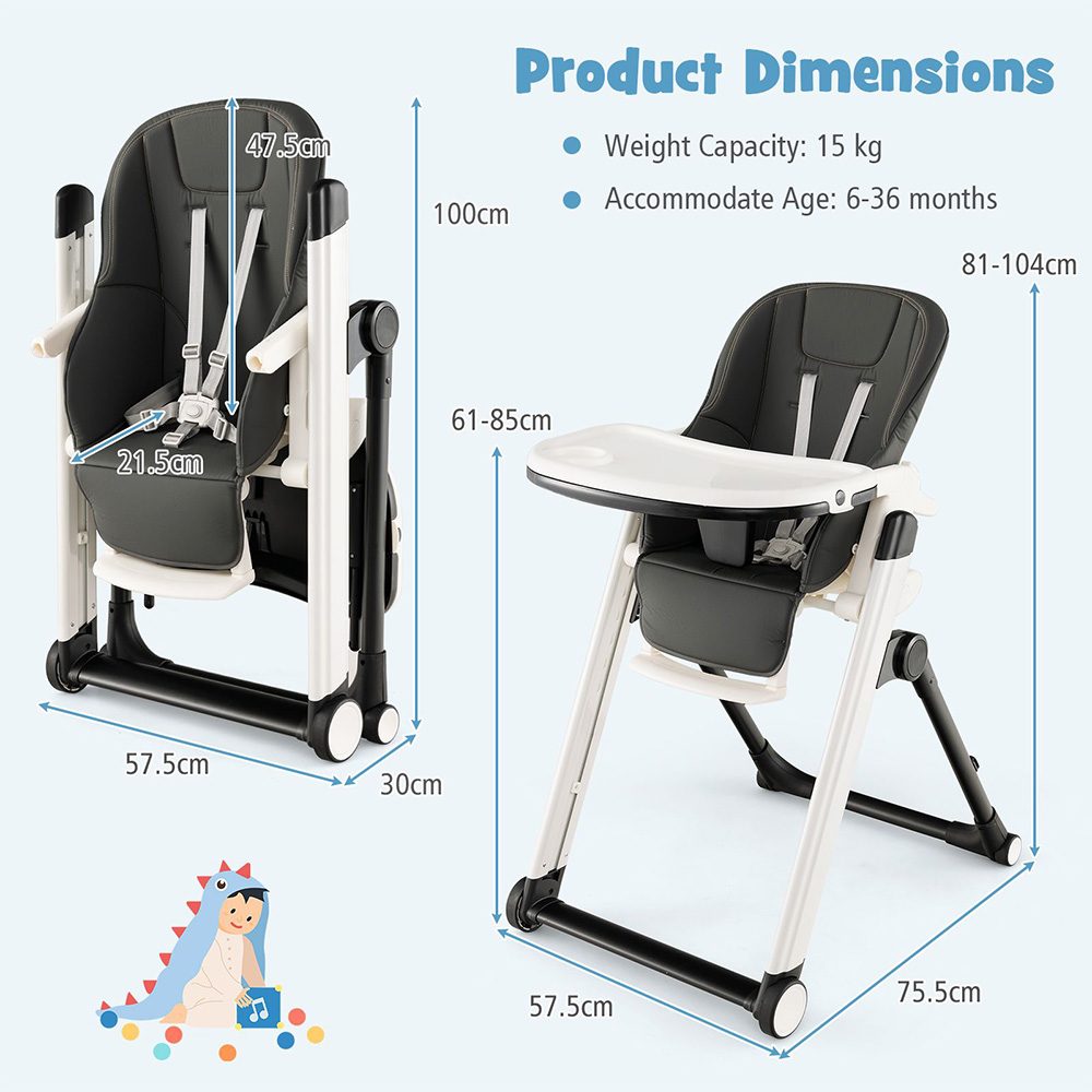 Costway Grey Multifunctional Folding Baby Highchair Image 8