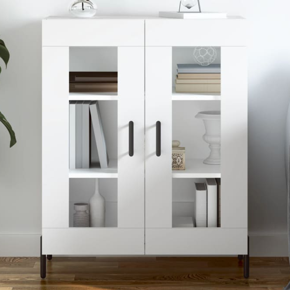 vidaXL 2 Glass Door White Sideboard Image 1