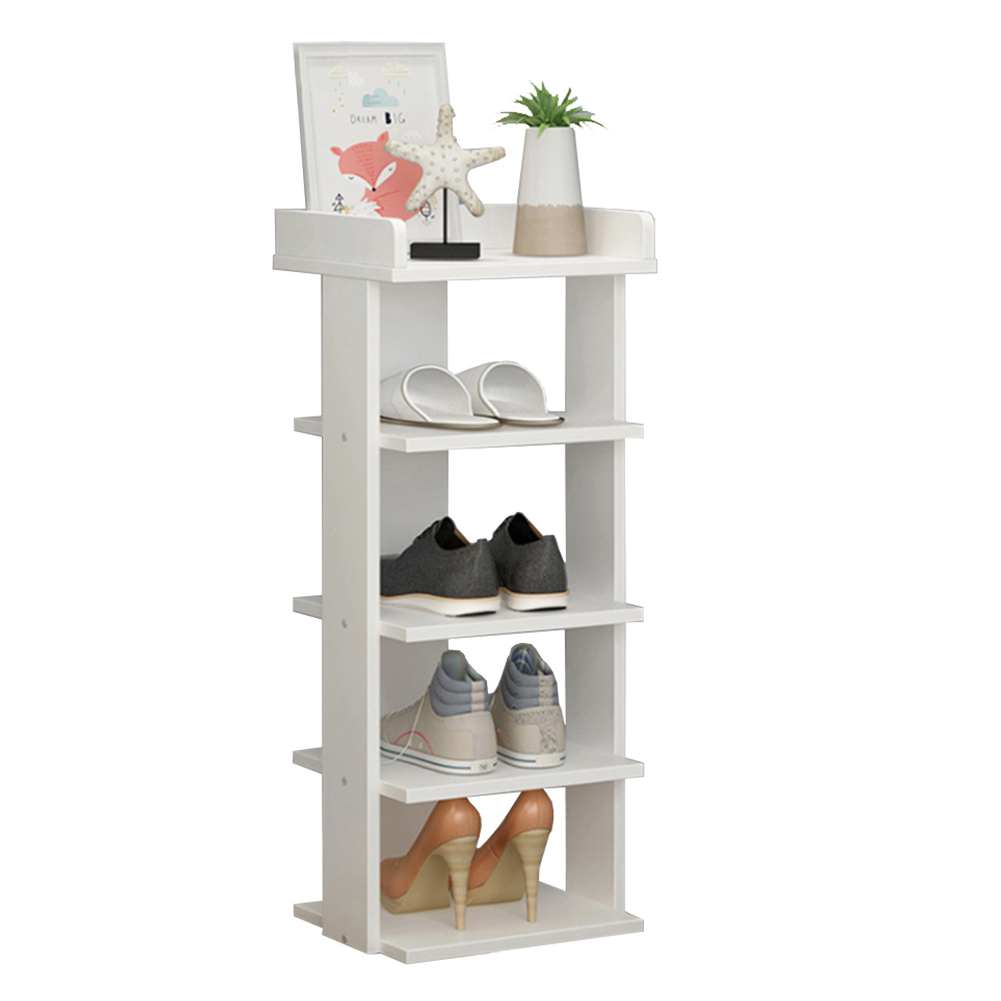 Living and Home 5 Tier White Wooden Open Shoe Rack Image 1