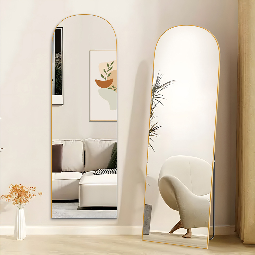 Rattrix Gold Aluminium Alloy Frame Arched Full Length Floor Mirror with Stand 162 x 52cm Image 4