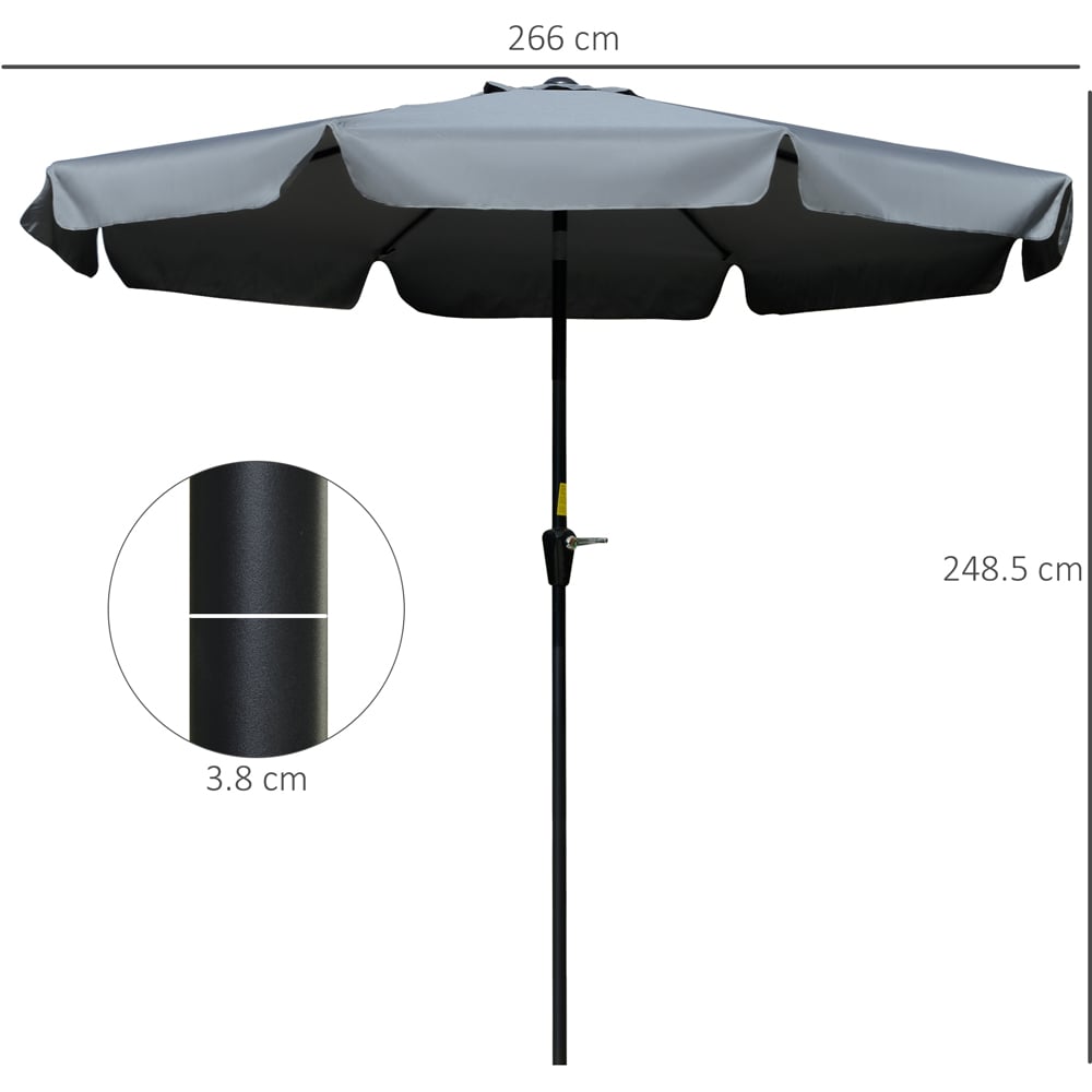 Outsunny Charcoal Grey Crank and Tilt Parasol with Ruffles 2.66m Image 7