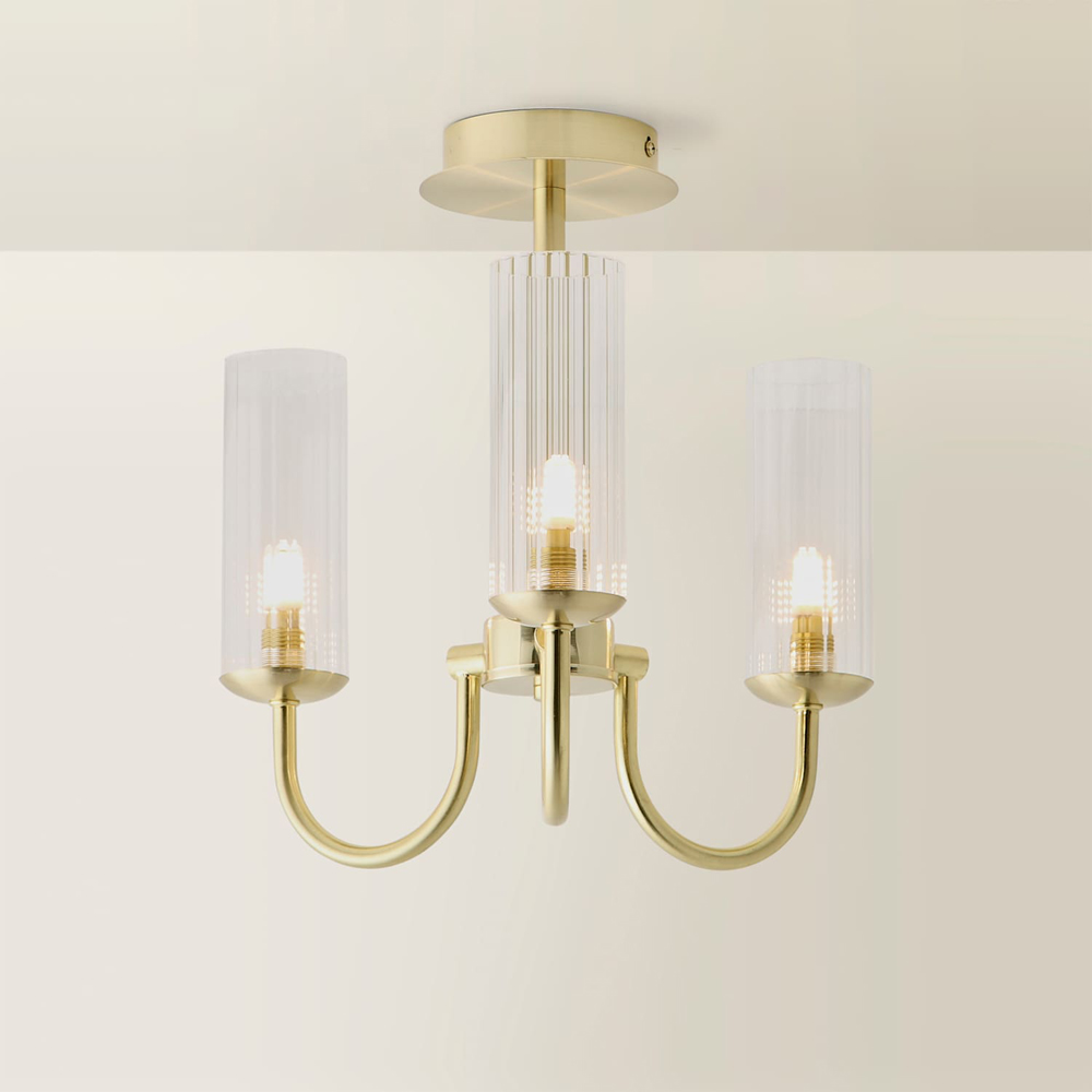 ValueLights Canya Clear Ribbed Shades 3 Way Brushed Gold Ceiling Light Chandelier with Bulbs Image 5