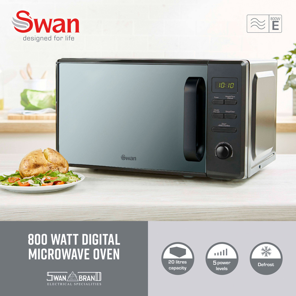 Swan SM4421BLK Black Microwave Digital 20L 800W Image 2