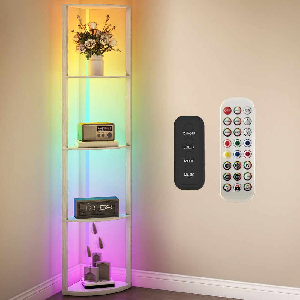 HOMCOM 5 Shelf Oak Dimmable RGB LED Floor Lamp Image 2