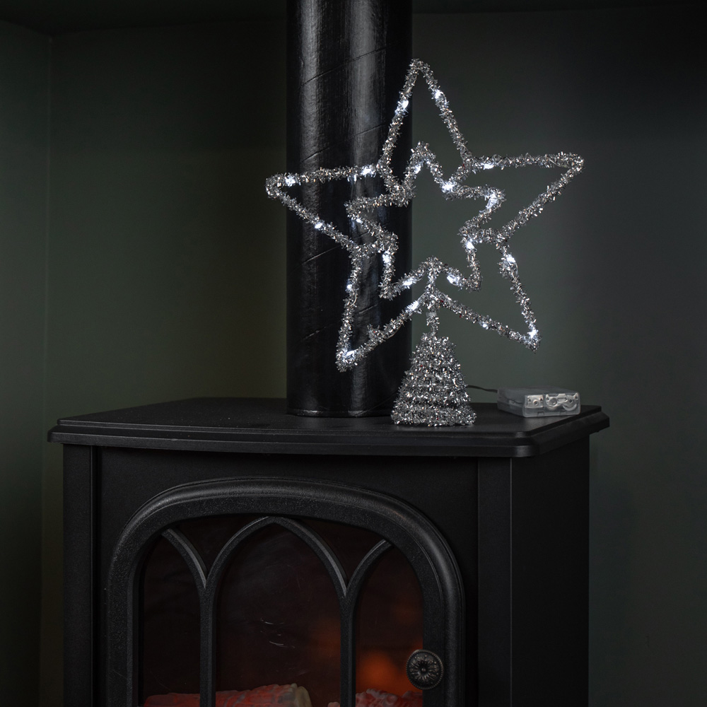 Samuel Alexander White Multi-Function LED Silver Star Christmas Tree Topper 28cm Image 5