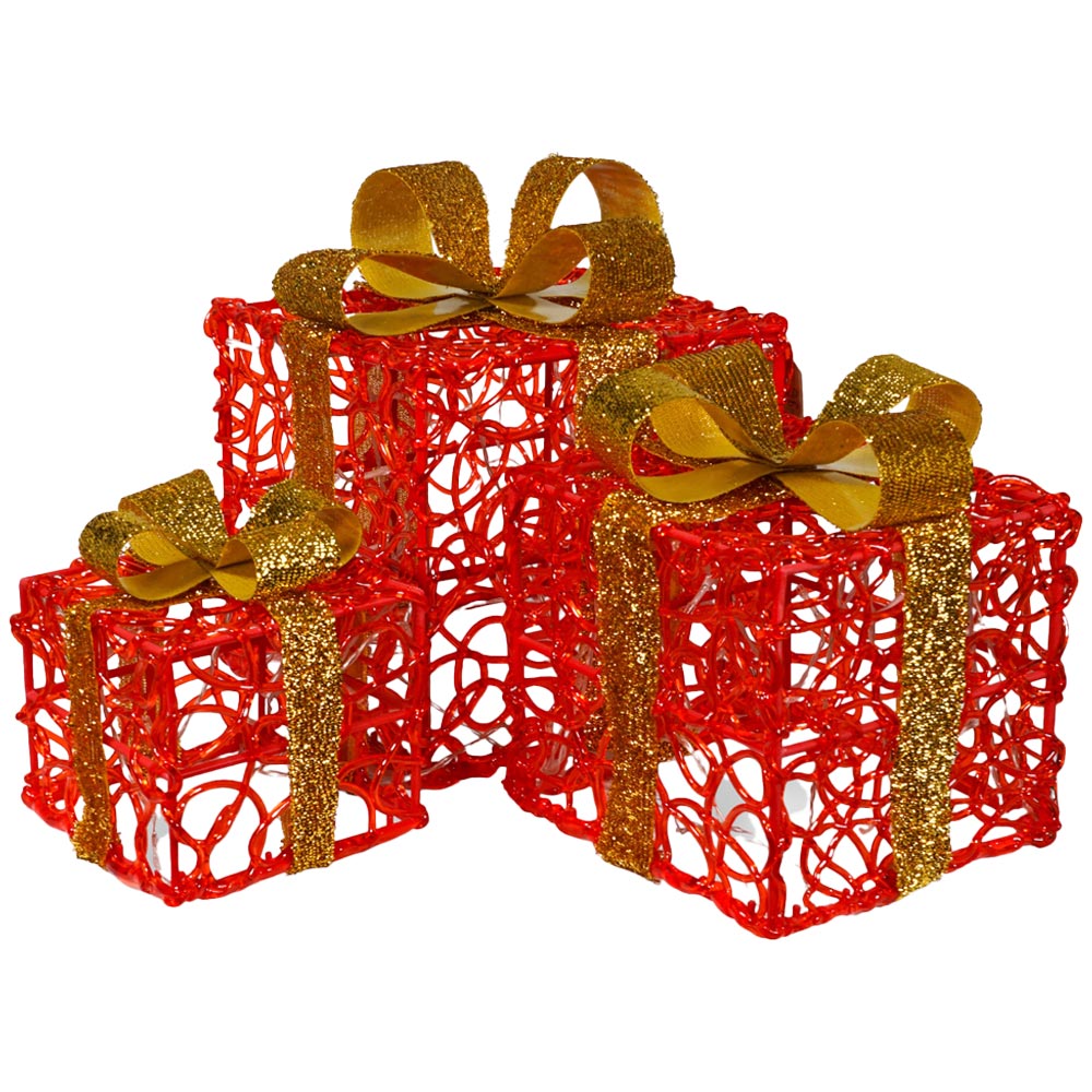 St Helens Red LED Light Up Gift Boxes Christmas Decoration 3 Pack Image 2