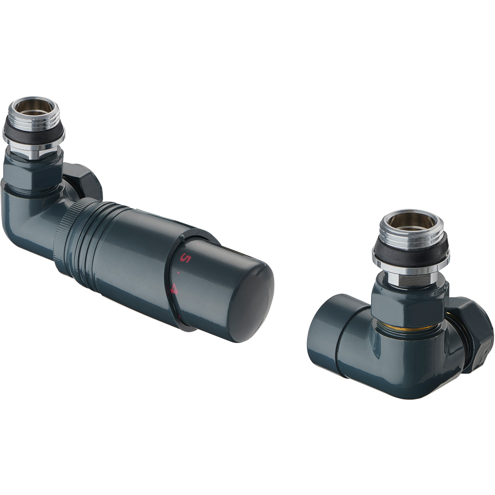 Terma Cylindrical Anthracite 3-Axis Thermostatic Radiator Valve and Lockshield Set Image 1