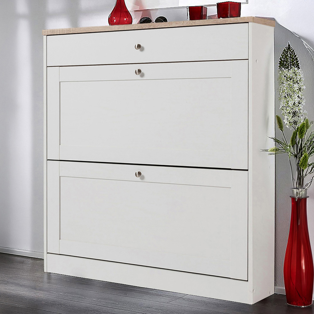 Loft24 HEIDE 2 Flip Door Single Drawer Oak Shoe Cabinet Image 1
