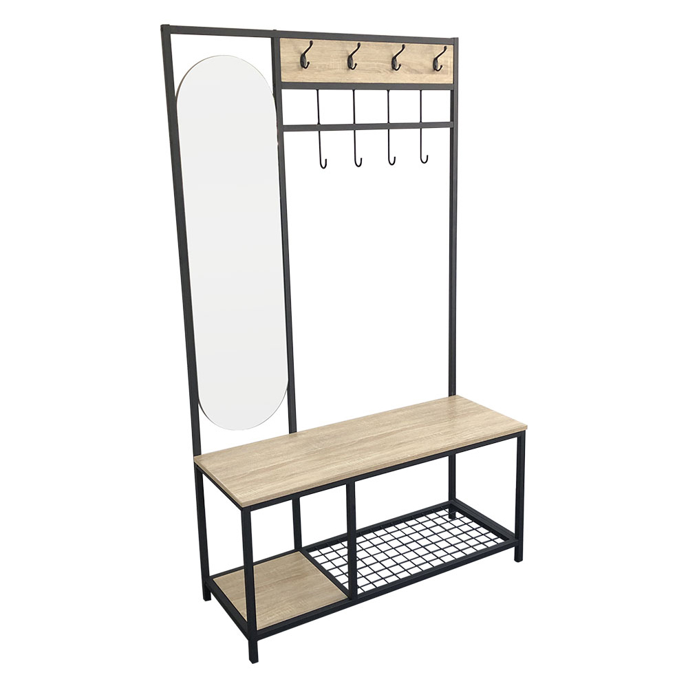Living and Home Coat Rack with Shoe Bench and Mirror Image 1