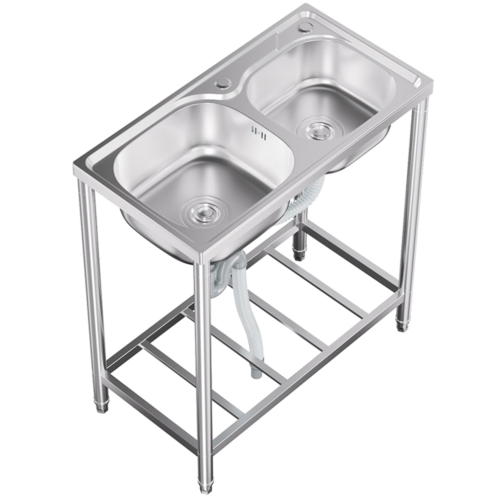 Living and Home Double Trough 201 Stainless Steel Commercial Sink Image 3