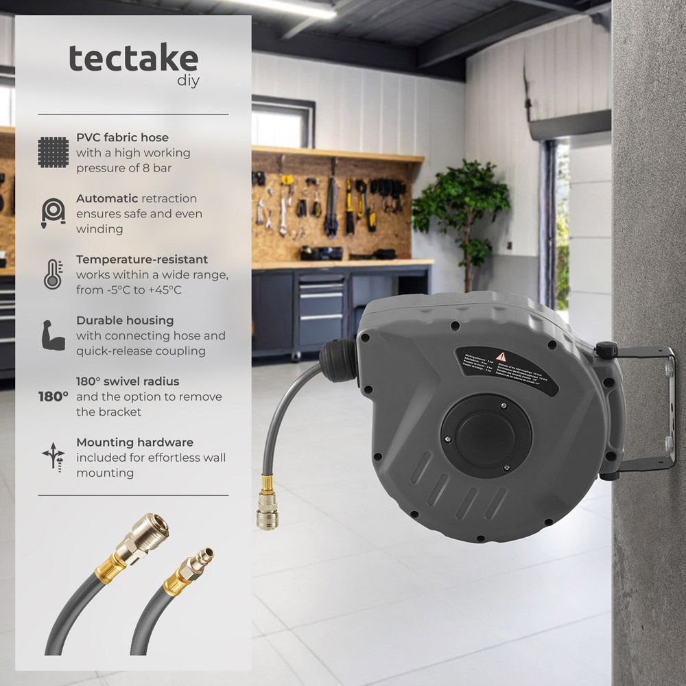 tectake Compressed Air Hose with Reel 10m Image 2